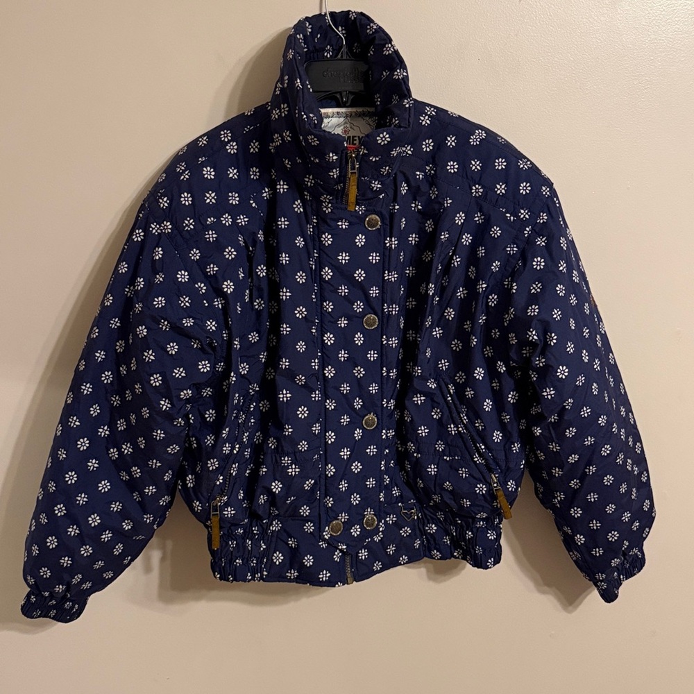 VTG Vintage Retro Obermeyer Women’s Ski Jacket, Navy‎ Blue with Arm Embroidery